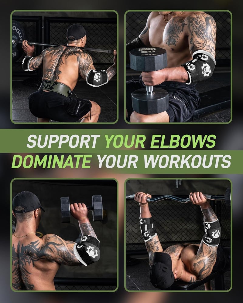 M MANUEKLEAR MANUEKLEAR 5mm Neoprene Weight Lifting Elbow Sleeves for Men (1 Pair), Elbow Sleeves Weightlifting Men with 2 Adjustable Compression Straps for Bench and Powerlifting & Weightlifting - Image 4